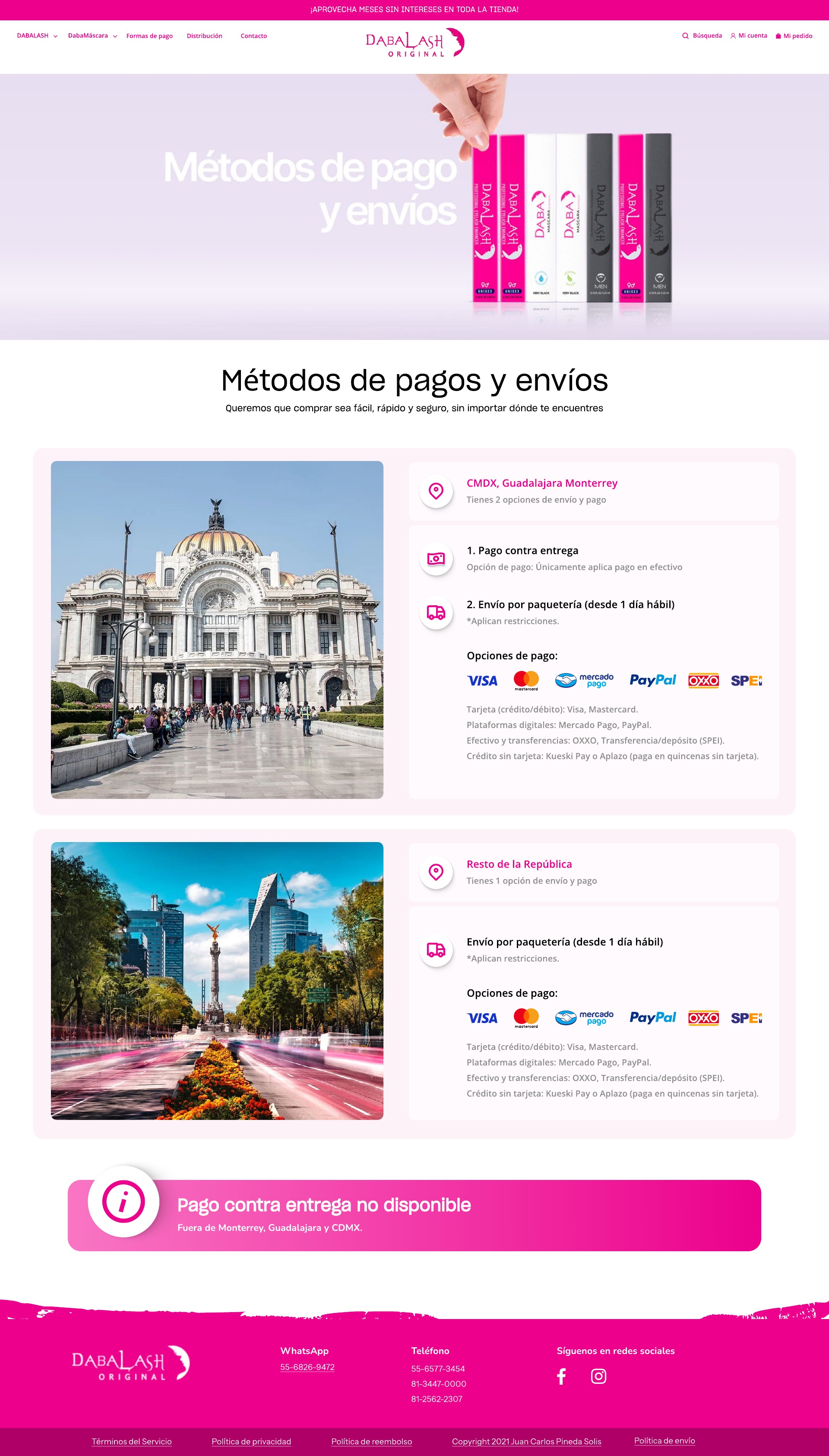 Dabalash — checkout y política de envíos